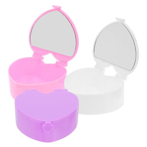 HOMSFOU Organizador de Joyas en Forma de Corazón Espejo, 3 Piezas, Caja Portátil para Pendientes, Collares y Accesorios Cabello, Adecuado para Viajes y Uso Diario en Niñas