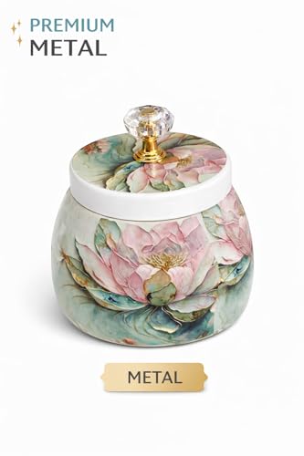 Image of Decorative Flower Printed Jar | Metal Storage Jars with Lid | Traditional Indian Art Containers for Sweets, Spices, Pooja & Return Gifting