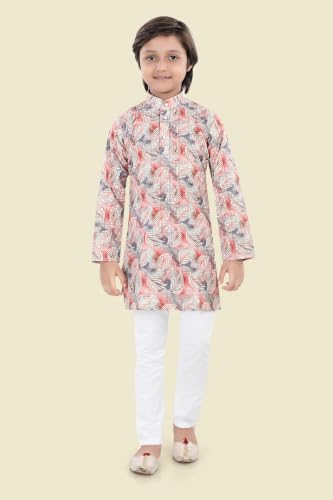 Image of Boys Cotton Full Sleeve Printed Kurta Pyjama Set, Chikankari Kurta Kids Ethnic wear Festive & Traditional Outfit | Boys Kurta Pajama Set