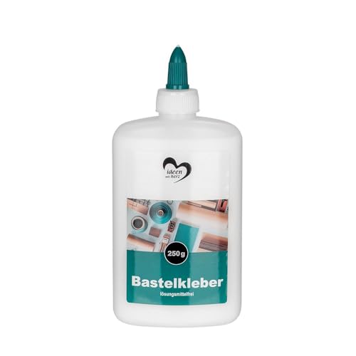 Ideen mit Herz Bastel-Kleber | flüssig Leim | auf Wasserbasis | lösungsmittelfrei | trocknet transparent | geeignet für Kinder | ideal für Holz, Papier, Fotos, Filz, Pappe, Textilien (250 ml)