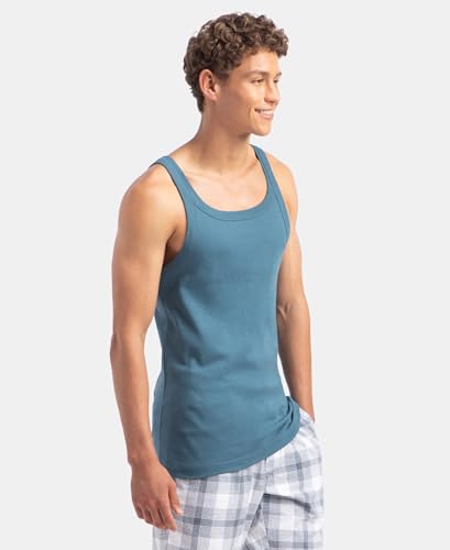 Image of Jockey US26 Men Super Combed Cotton Rib Square Neck Gym Vest - Navy