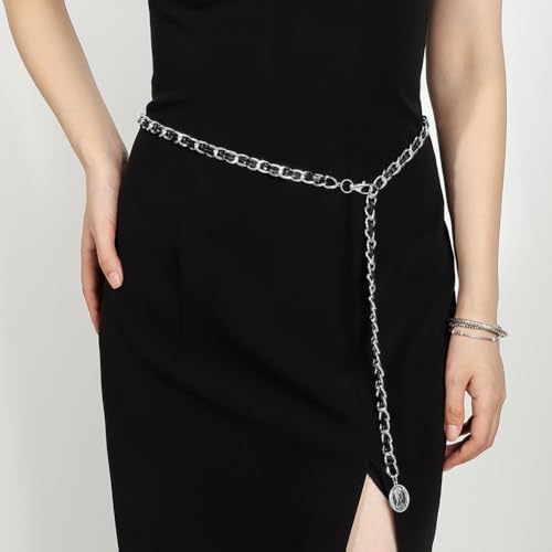 LIMHOO Leather Chain Belt for Women Layered Metal Waist Belt Adjustable Waist Chain for Dress Vest Jeans3