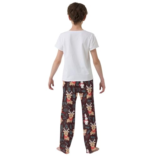 ZZXXB Xmas Moose Bunny Bear Boys Long Pants Soft Trousers Elastic Waist Kids Lounge Bottoms with Pockets S-XL3