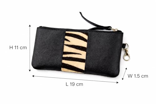 Image of Tee Ess Genuine Leather Multipurpose Pouch with Zebra Print Accent, Black, Handheld Wallet Organizer for Phone, Cards, Cash, Coins (Black Zebra)