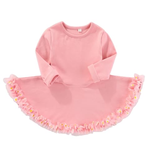 Qiylii Toddler Baby Girls Solid Color A-line Tutu Dress Long Sleeve Cotton Playwear Dresses Fall Winter Outfits