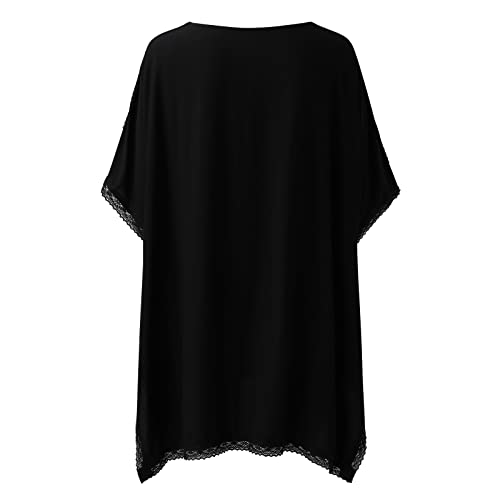 Damen Strandmode Übergroße Badebekleidung Schwimmbekleidung Bikini Cover- Up Kleid für den Sommerurlaub (Black, One Size)-4