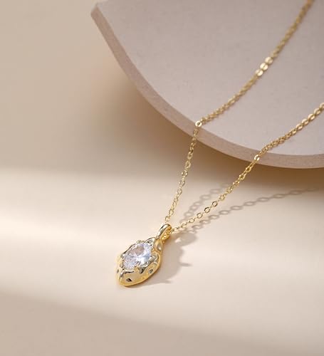 Birthstone Necklace for Women, Dainty 14K Gold Plated Oval Zircon Pendant Necklaces Simple Gold Necklaces for Women Birthday Gifts for Mom Wife4