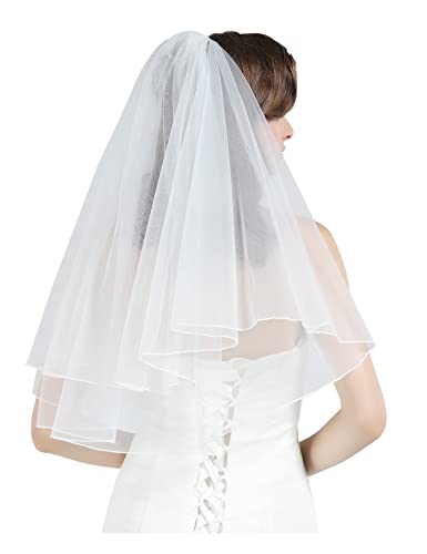 Wedding Bridal Veil With Comb 2 Tier Cut Edge Elbow Length 28" Ivory #TOP1