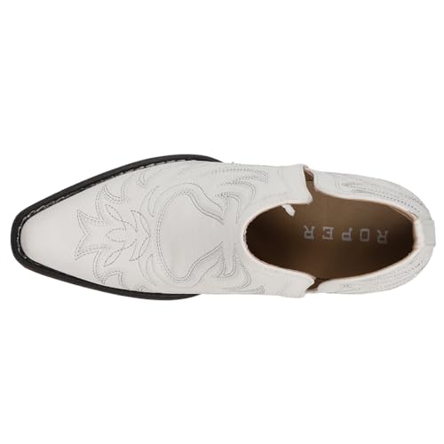 ROPER Womens Ava Embroidered Snip Toe Casual Boots Ankle Low Heel 1-2" - White4