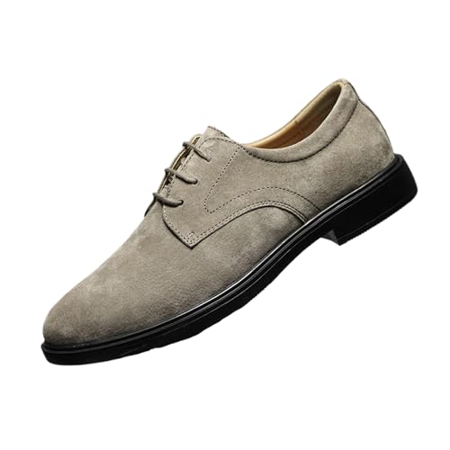 Men's Suede Low Heel Lace-Up Classic Oxford Shoes Retro Round Toe Comfortable Non-Slip Business Work Driving Formal Derby Shoes