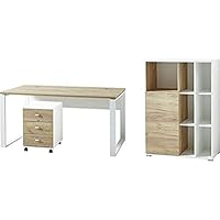 Germania 3-TLG. Büromöbel-Set 8054-513 GW-Lioni, inklusive Schreibtisch, Rollcontainer und Aktenschrank, im Dekor Weiß/Navarra-Eiche-Nb.