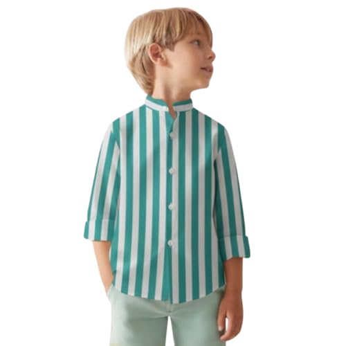 Image of A.T.U.N. (ALL THINGS UBER NICE) Boys 100% Cotton Band Collar Shirt | Soft Fabric with Button Front Style & Roll-Up Sleeves | Comfortable Casual Kids Shirt