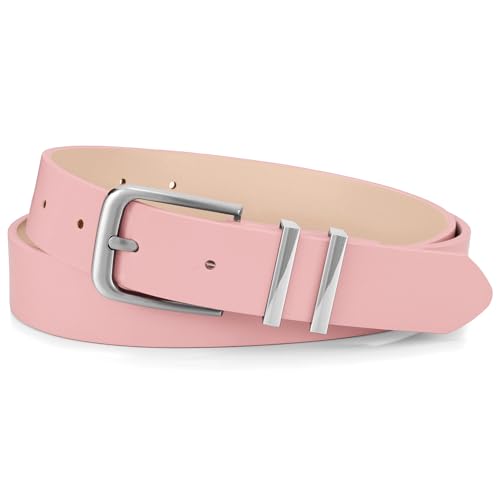 WHIPPY Women Casual Leather Belt for Jeans Pants, Fashion Ladies Waist Dress Belt (Fit Waist Size 31-36 Inches, Pink)