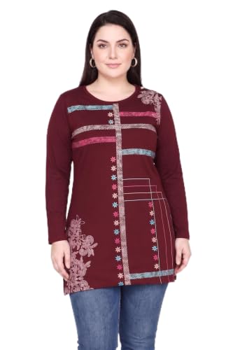 Image of Women Printed Full Sleeve Cotton Tshirt with Side Slits & Pocket | Small - 7XL Size