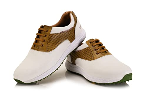 East Star Sports Austin Spikeless Multicolor ESS Golf Shoes (White-Yellow, Numeric_10)