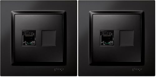 SIMON - Toma RJ45 Cat 5e, Enchufe de Empotrar, Conector de Cable Ethernet, Enchufe de Parerd Empotrable, Serie Simon 10, Fácil de Instalar, Incluye Marco, Tapa y Mecanismo, Color Negro (Paquete de 2)