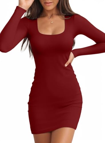Image of Valiamcep Women's Square Neck Ribbed Knit Bodycon Mini Dresses | Slim Fit Pencil Dress, Cocktail Party Club Night Out Dating Daily Outfits, Sexy Dressy Casual, Fall Winter Fashion Clothes