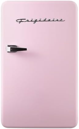 Frigidaire Retro Compact Refrigerator with Chiller, 3.2 cu ft Countertop Fridge, Built-In Bottle Opener, Rounded Corners, Premium, for Office, Bedroom, Dorm Room, Cabin, 18.5D x 20W x 31.5H (Pink)
