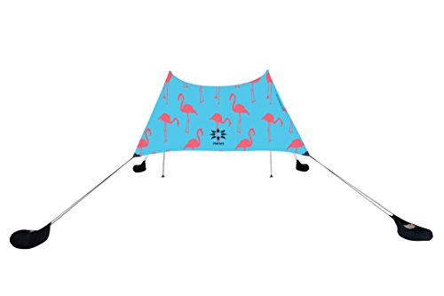 Neso Portable Beach Tent Sun Shelter with Sand Anchor - Lightweight Beach Shade Canopy - Easy Setup for Family Outings - Patented Reinforced Corners - UPF 50+ Sun Protection - 7 x 7ft - Flamingos