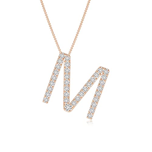 PURE IGNIS Lab Grown Diamond Capital M Initial Pendant in 14K Rose Gold (Weight- 0.29 Ct., Color-H, SI2) | April Birthstone | Wedding, Anniversary, Engagement, Birthday Jewelry Gift For Women