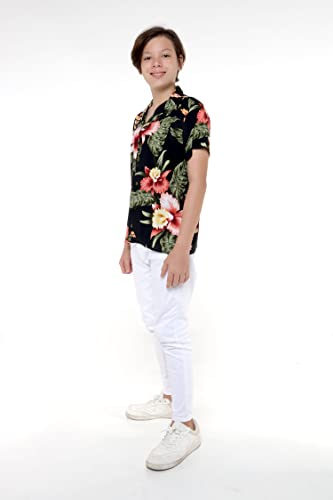 Image of Family Matching Hawaiian Clothes, Black Rafelsia | Lightweight 100% rayon • Family matching outfits • Beach vacations • Luaus • Cruises • Family photos