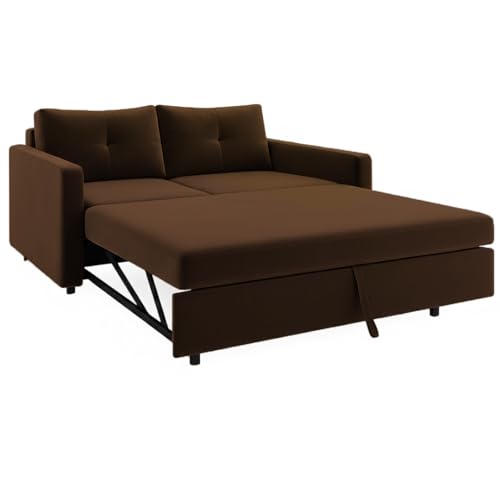 Image of CASASTYLE Seria 2 Seater Pull-Out Premium Fabric Sofa Cum Bed Sofa Set for Living Room (Dark Brown) Premium Velvet Finish | Ideal for Living Room, Bedrooms
