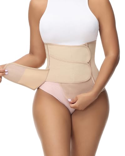 SHAPSHE Waist Trainer for Women Postpartum Recovery Wrap Girdles Cincher Corset Shapewear Belly Band Tan M