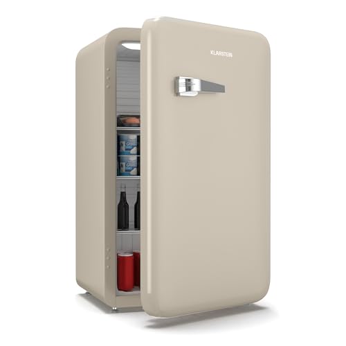 Klarstein Audrey Evo 90L Mininevera Retro - Silenciosa 40 dB, Termostato Ajustable, Puerta Reversible, Nevera Pequeña para Habitaciones, Oficinas, Crema