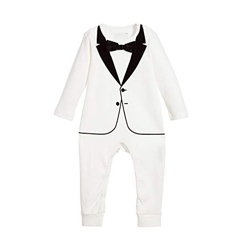 The Tiny Universe Tuxedo Onesie for Fancy Baby Boys, Body Suit with Satin Bow-Tie, Jumpsuit Gentleman Wedding Outfit2