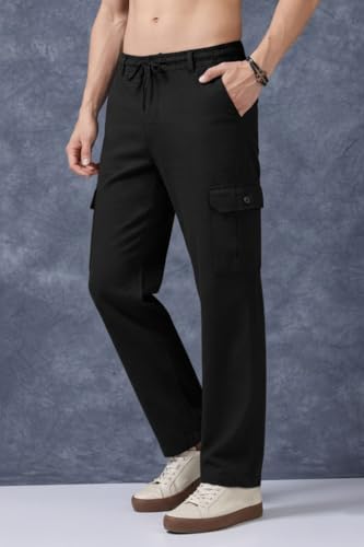 Image of Men's Multi Color Cargo Casual Trousers | Men's Regular Fit Straight Pants | Comfortable Stylish Cargo for Men | Soft Fabric for Everyday Wear, Travel & Office | Linen Cotton Bottom Wear