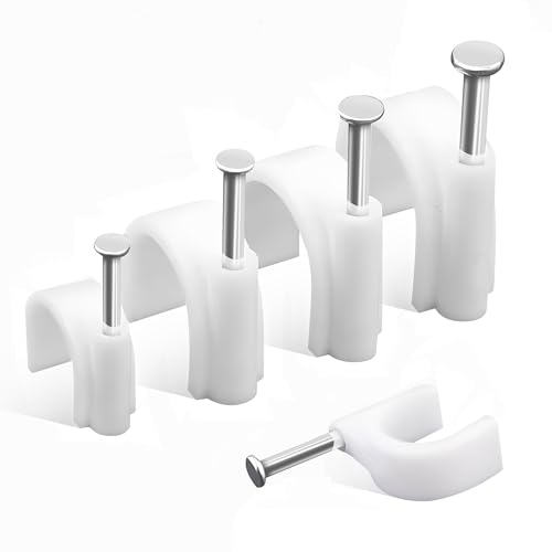 HuaoPOr Cable Clips 4 Sizes Cable Nail Clips 4mm 6mm 8mm 10mm (Pack of 200) White Round Wire Tidy Clips from Small to Large for Outdoor and Ethernet Wall Cable
