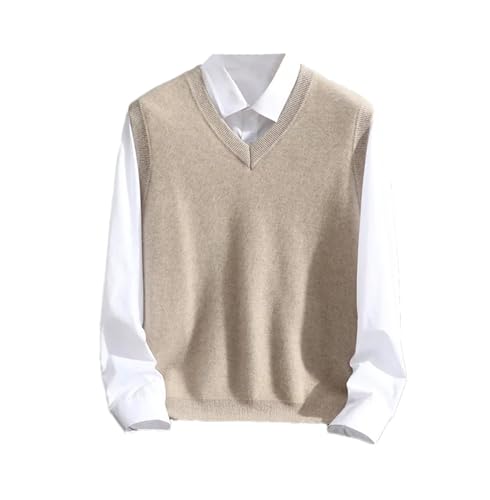Mnjyihy Men's Cashmere Sweater Vest Solid V-Neck Sleeveless Warm Knitted Pullover Vest