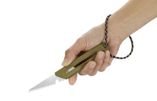 OLFA WORKS OW-UCK-1/SB Camp Knife High Carbon Stainless Steel Blade - Multipurpose Outdoor Knife, Great for Camping Activities - Brass Wheel Lock, Replacement Blade: OWB-UCB-1 (Olive)