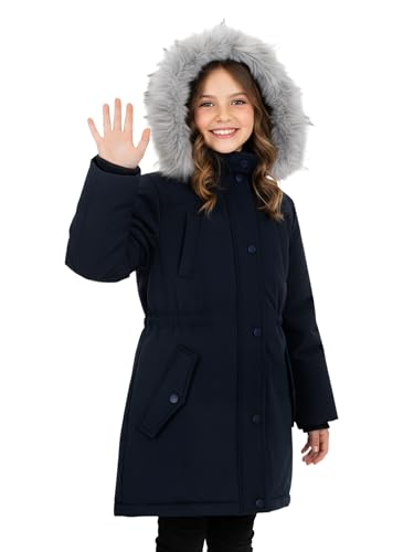 Sunny Sprout Manteau fille hiver - Doudoune capuche fourrée parka coupe-vent imperméable Marine 9...