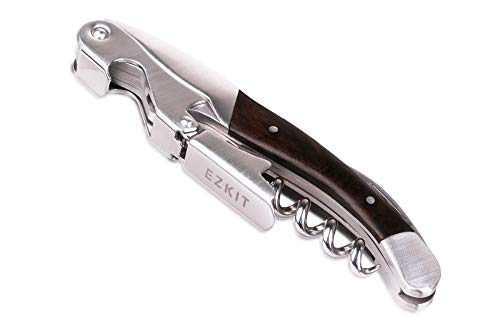 EZKIT Wine Opener Double Hinged Blackwood Waiters Corkscrew with Foil Cutter and Bottle