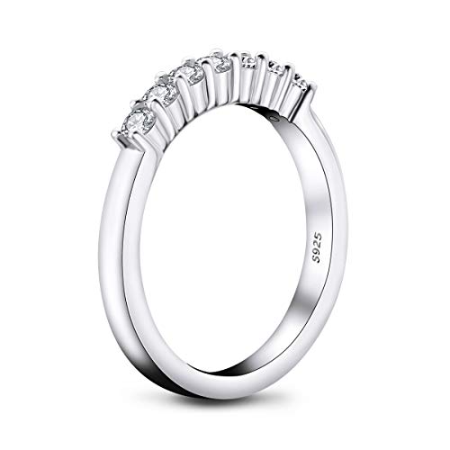 AINUOSHI Eternity Wedding Band, Platinume Plated Sterling Silver, Round/Princess Cut Cubic Zirconia, Stackable Engagement Ring for Women，Jewelry Box Packed2