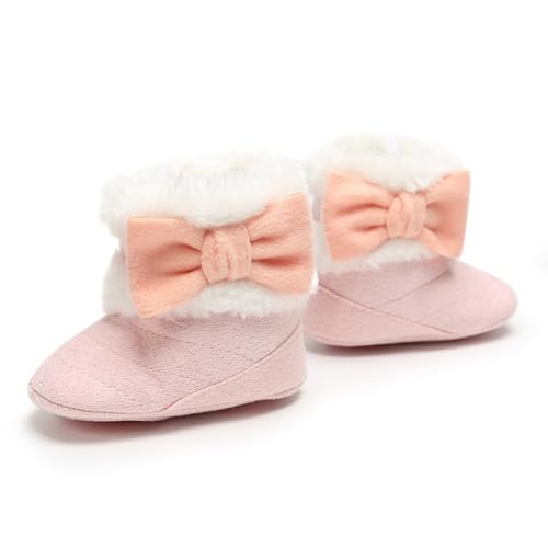 2025 - Botas para bebé niño y niña, zapatos para recién nacido, para invierno, nieve, lazo, suela suave, cálidas, botas para precaminar, talla 2, Pink, 22 EU