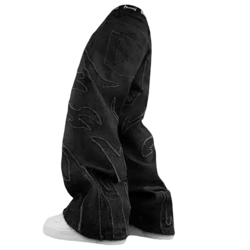 Ethbox Y2K Jeans Men's Hip-hop Retro Flame Splicing Wide Leg