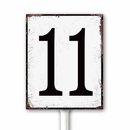 Aluminum Number Sign 11 Metal Numbered Yard Sign With Stake Outdoor for Tennis Court, Parking Lots, Floor, Dock, Court, Aisle, Field, Farm 20x30 CM High Visibility Rust Free (Retro White)