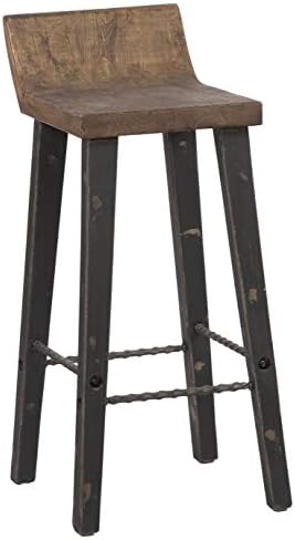 Reagan Bar Stool, 30", Rustic brown top, distressed black finish base
