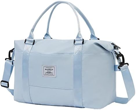 Travel Duffel Bag for Women, Overnight Weekender Bag for Traveling, Waterproof Sports Tote Gym Bag, Carry-on Bag with Wet Pocket for Airplanes, Gym, Yoga, School (Light Sky Blue)