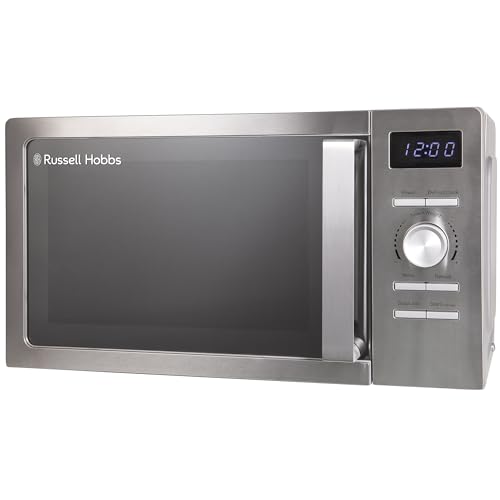 Russell Hobbs Microondas digital de acero inoxidable de 20 litros, 800 W, solo digital, con 5 niveles de potencia, función de descongelación y fácil limpieza, temporizador de 60 minutos, 8 menús de