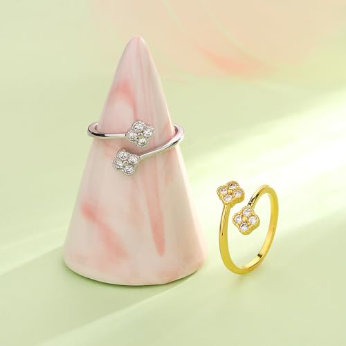 CZ Four Leaf Clover Open Wrap Ring for Women Crystal Good Luck Flower Adjustable Stacking Statement Finger Bands Eternity Promise Rings Dainty Jewelry Gifts Wedding4