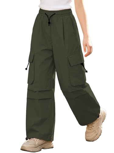 Image of SANGTREE Girls Parachute Pants Loose Lightweight Drawstring Waist Hip Hop Cargo Pants,6-16 Years