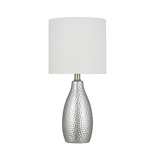 Amazon Brand – Ravenna Home Textured Ceramic Base Table Lamp with LED Light Bulb, 18"H, Silver - 20465-002