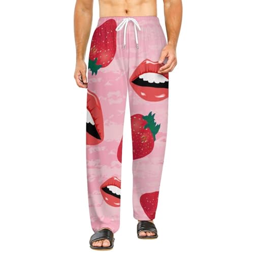 Pantalon de pyjama long femme Lip Strawberry en taille S avec poches pratiques