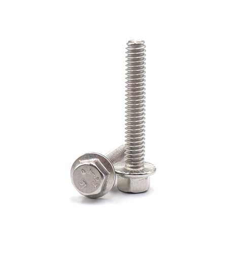 Image of cSeao 1 /4-20 x 1-1 /2 inch Flanged Hex Head Bolts Flange Hexagon Screws, Stainless Steel 304, DIN 6921, 10 PCS