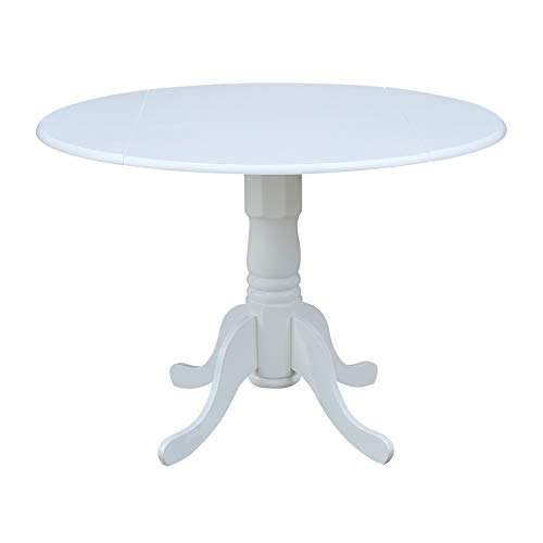 IC INTERNATIONAL CONCEPTS42" Round Dual Drop Leaf Pedestal Dining Table, Solid Real Wood, Sturdy Parawood, White