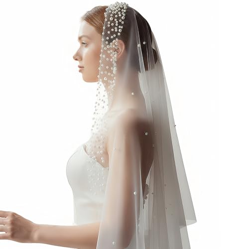 Aohyue Brautschleier mit Perlen, Elegent...