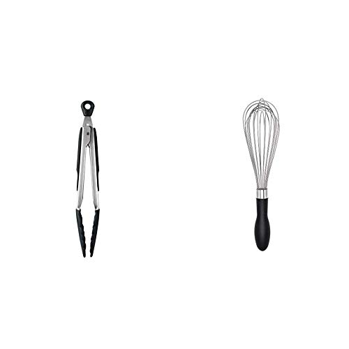 OXO Good Grips Locking Tongs with Silicone Heads, 9 inch & Good Grips Balloon Whisk, 11 inch